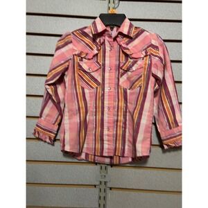 Wired Heart Girls Pink Plaid Western Snap Shirt Ruffle Yoke Metallic Small